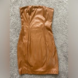 Brown faux leather mini dress